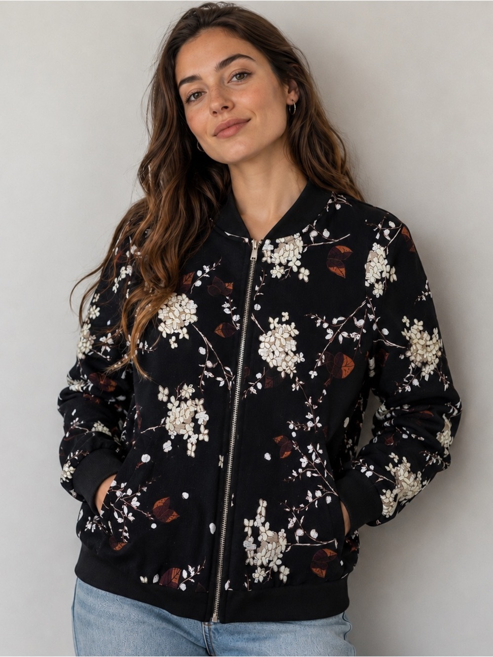 Say What? Black Floral Zip Bomber Jacket